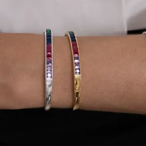 BRACELETE COM ZIRCÔNIAS NAVETE COLORIDAS BANHO PRATA