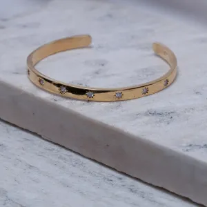BRACELETE COM ESTRELAS CRISTAIS BANHO OURO 18K