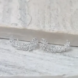 BRINCO EAR CUFF RAMOS COM ZIRCÔNIAS CRISTAIS BANHO PRATA