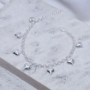 PULSEIRA ELO PORTUGUÊS COM PINGENTE CORAÇÃO BANHO PRATA