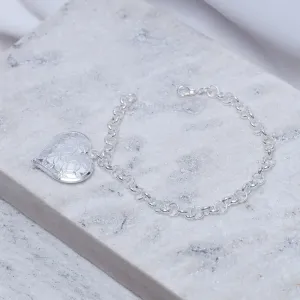 PULSEIRA ELO PORTUGUÊS COM PINGENTE CORAÇÃO BANHO PRATA