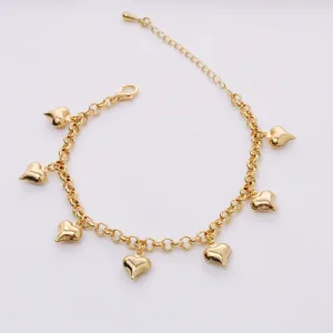 PULSEIRA ELO PORTUGUÊS COM PINGENTE CORAÇÃO BANHO OURO 18K
