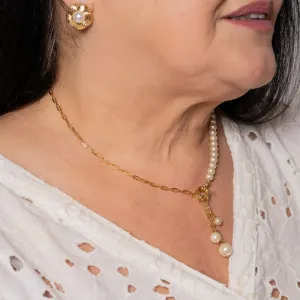 COLAR ELOS CARTIER E PÉROLAS COM FECHO BOIA BANHO OURO 18K