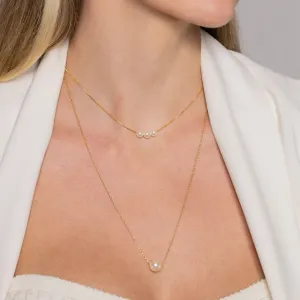COLAR LONGO CORRENTE DUPLA COM PÉROLAS BANHO OURO 18K