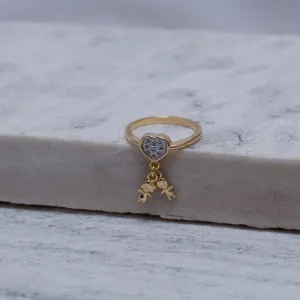 ANEL CORAÇÃO ZIRCÔNIA COM FILHOS CASAL BANHO OURO 18K