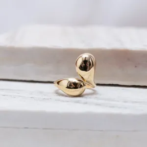 ANEL DUAS GOTAS LISO COM REGULAGEM BANHO OURO 18K