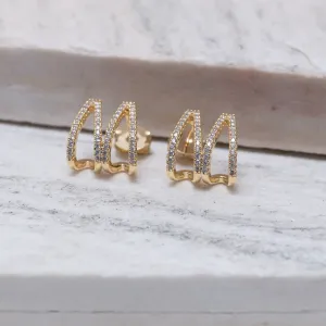 BRINCO EAR CUFF DUPLO CRAVEJADO BANHO OURO 18K