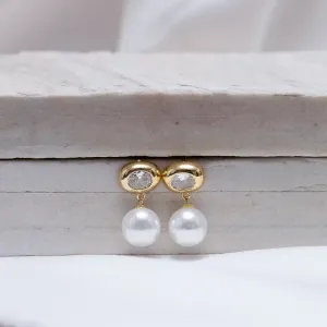 BRINCO PÉROLA COM BASE CRISTAL BANHO OURO 18K