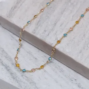 CHOKER COM PEDRAS COLORIDAS BANHO OURO 18K