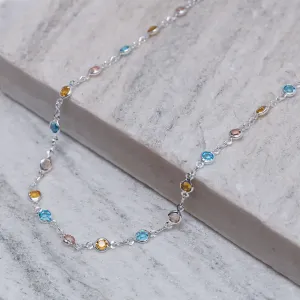CHOKER COM PEDRAS COLORIDAS BANHO PRATA