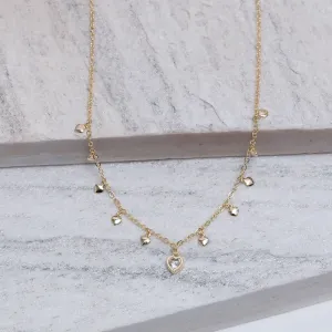 CHOKER CORAÇÕES COM CRISTAL E LISOS BANHO OURO 18K