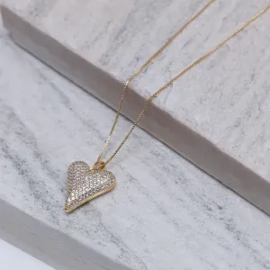 COLAR CORAÇÃO PUFFER CRAVEJADO BANHO OURO 18K