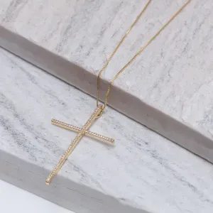 COLAR CRUZ CRAVEJADO COM ZIRCÔNIAS CRISTAIS BANHO OURO 18K