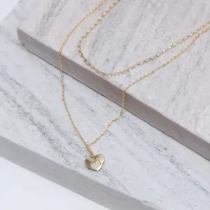 COLAR DUPLO COM CORAÇÃO LISO E CRAVEJADO BANHO OURO 18K
