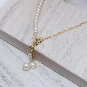 COLAR ELOS CARTIER E PÉROLAS COM FECHO BOIA BANHO OURO 18K
