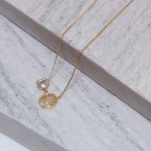 COLAR ESCAPULÁRIO ÁRVORE DA VIDA E CORAÇÃO BANHO OURO 18K