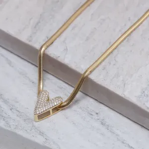 COLAR MALHA ALEMÃ COM CORAÇÃO CRAVEJADO BANHO OURO 18K