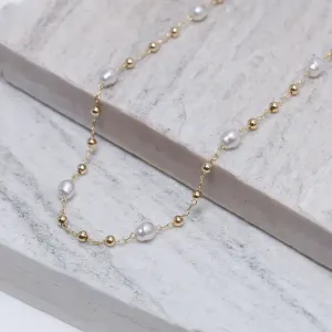 COLAR LONGO BOLINHAS E PÉROLAS BANHO OURO 18K