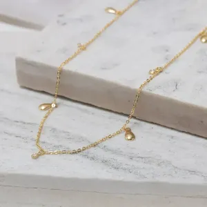 COLAR LONGO GOTAS LISAS E PEDRAS CRISTAIS BANHO OURO 18K