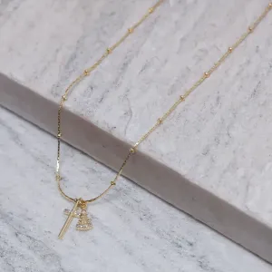COLAR NOSSA SENHORA E CRUZ BANHO OURO 18K