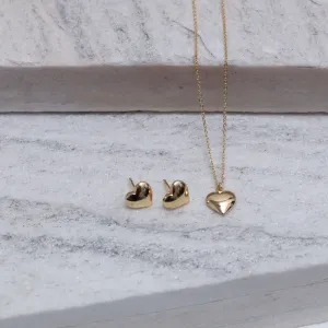 CONJUNTO CORAÇÃO LISO P BANHO OURO 18K