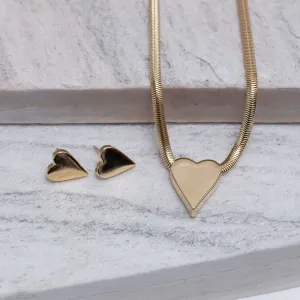 CONJUNTO FIO ALEMÃO COM CORAÇÃO DOURADO BANHO OURO 18K