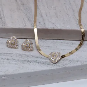 CONJUNTO FITA ESPELHADA COM CORAÇÃO CRAVEJADO BANHO OURO 18K