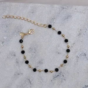 PULSEIRA BOLINHAS DOURADAS E NEGRAS BANHO OURO 18K