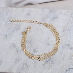 PULSEIRA CORRENTE TRIPLA DE CORAÇÕES BANHO OURO 18K