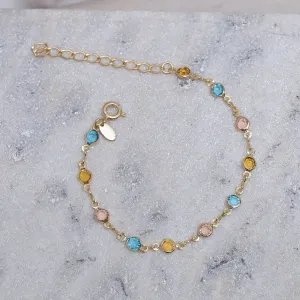 PULSEIRA CRISTAIS COLORIDOS BANHO OURO 18K
