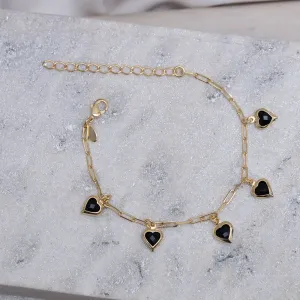 PULSEIRA ELOS CARTIER COM CORAÇÕES NEGROS BANHO OURO 18K