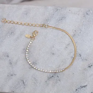 PULSEIRA FITA ESPELHADA E COM ZIRCÔNIAS BANHO OURO 18K