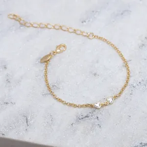 PULSEIRA INFANTIL CORAÇÕES CRISTAIS BANHO OURO 18K