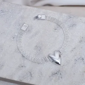 PULSEIRA OCA ACHATADA COM CORAÇÃO LISO BANHO PRATA