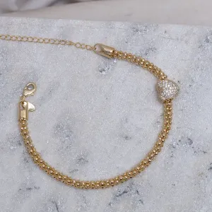 PULSEIRA OCA COM BERLOQUE CORAÇÃO CRAVEJADO BANHO OURO 18K