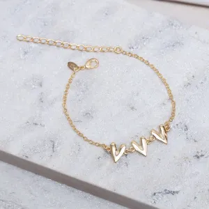 PULSEIRA TRÊS CORAÇÕES LISOS BANHO OURO 18K