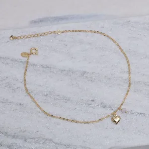 TORNOZELEIRA CORAÇÃO COM CRISTAL ROSA BANHO OURO 18K