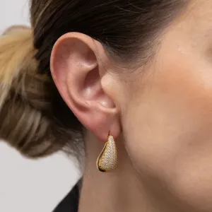 BRINCO GOTA ABAULADA CRAVEJADA BANHO OURO 18K