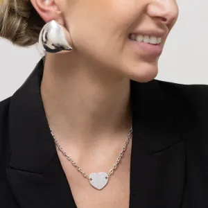 CHOKER ELOS COM CORAÇÃO CRAVEJADO BANHO PRATA