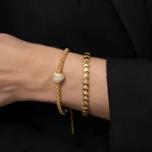 PULSEIRA OCA COM BERLOQUE CORAÇÃO CRAVEJADO BANHO OURO 18K