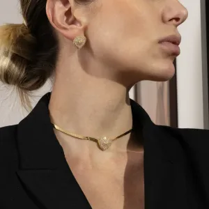 CONJUNTO FITA ESPELHADA COM CORAÇÃO CRAVEJADO BANHO OURO 18K