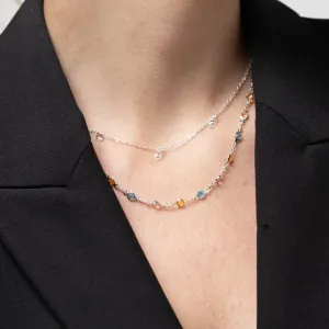 CHOKER COM PEDRAS COLORIDAS BANHO PRATA