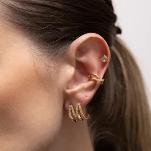 BRINCO EAR CUFF DUPLO CRAVEJADO BANHO OURO 18K