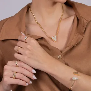 COLAR MALHA ALEMÃ COM CORAÇÃO CRAVEJADO BANHO OURO 18K