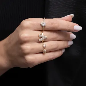 ANEL CORAÇÃO ALONGADO CRAVEJADO BANHO OURO 18K
