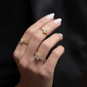 ANEL ELO CORRENTE COM PONTO DE LUZ QUADRADO BANHO OURO 18K