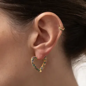 BRINCO ARGOLA CORAÇÃO COLORIDO E CRISTAL BANHO OURO 18K