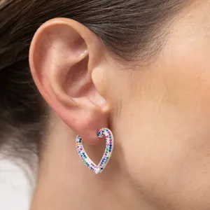 BRINCO ARGOLA CORAÇÃO COLORIDO E CRISTAL BANHO PRATA