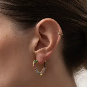 BRINCO ARGOLA CORAÇÃO COLORIDO BANHO OURO 18K