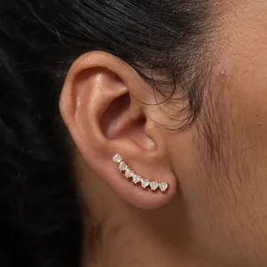 BRINCO EAR CUFF CORAÇÕES CRISTAIS BANHO OURO 18K